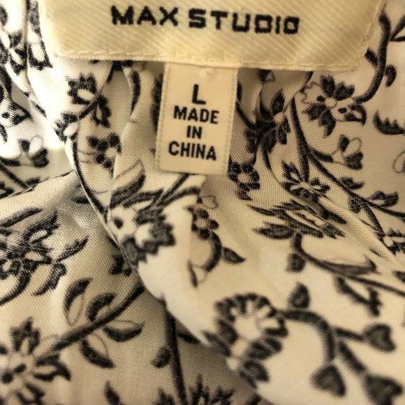 Max Studio Black & White Blouse Floral Print Long Balloon Sleeve - Picture 6 of 7